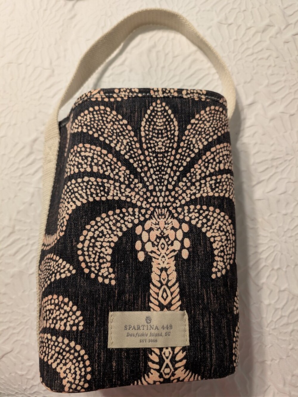 Spartina 449 Black & Pink Palm-Print Doorstop Wine Bag